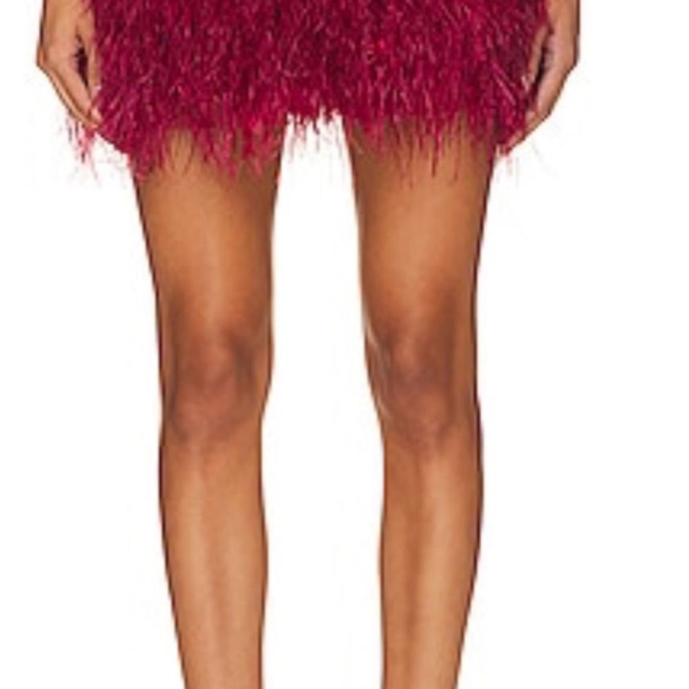 Alice + Olivia Cina Deep Red Feathered A-Line Skirt